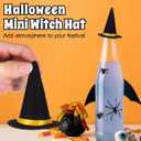 NUOBESTY 10Pcs Mini Felt Witch Hats, Wine Bottle Decor Wine Bottle Toppers Miniature Witch Hat Caps for Halloween Decor, DIY Projects, Dolls, Cupcakes (Black)