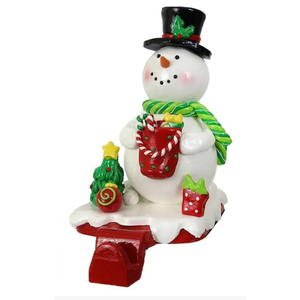 Snowman Shiny Glaze Finish Stocking Hangers with Felt Bottom and Front Hook for Hanging Christmas Stockings