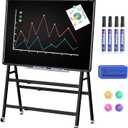 MUKUANG Magnetic Double-Sided Rolling Dry Erase Blackboard with Stand Height & Width Adjustable, A-Frame Foldable Stand Black Board on Wheels, 48 x 36 Mobile Standing Whiteboard(Black)