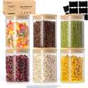 37 Oz Glass Storage Jars with Bamboo Lids - 6 Pack Clear Glass Canisters Square Airtight Stackable Ideal for Pantry Storage Containers Organizers Great for Storing Oats Coffee Beans Nuts