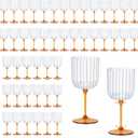 48 PCS Plastic Ribbed Wine Glasses 11oz Clear and Amber Detachable Wine Goblet Unbreakable Vintage Ripple Water Goblets Cocktail Drinking Cups for Parties Weddings Poolside Outdoors