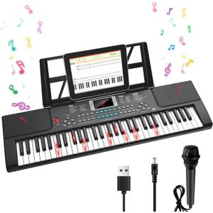 Piano Keyboard, 61 Key Upgrade Kids Pianos Music Toy with Light-up Keys & Pro Teaching Modes, Dual Speaker, 70 Demos,100 Tones, 100 Rhythms Perfect Christmas/Birthday Gift for Kids (Black), 2 x 26.5 x 7.8 inches