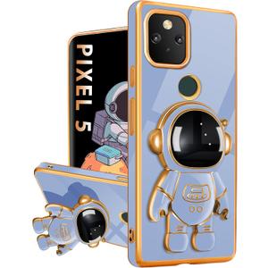 Buleens for Google Pixel 5 Case with Astronaut Stand, Women Girls Pixel 5 Cases, Girly Cute 6D Space Astronaut Hidden Kickstand Unique Design Phone Cover for Google Pixel 5 6.0 Inch Dark Blue