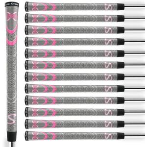 SuperStroke Cross Comfort Golf Club Grip, Gray/Pink (Undersize), Pack of 13 Soft & Tacky Polyurethane That Boosts Traction X-Style Surface & Non-Slip, Swing Faster & Square The Clubface More Naturally
