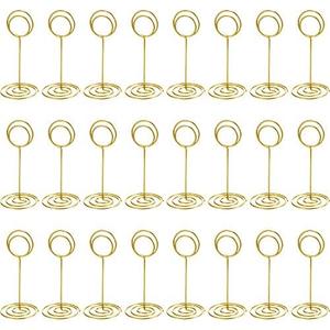 TecUnite 24 Pieces 3.35 Inch Table Number Holder Place Card Photo Holder Picture Name Menu Clips Memo Cards Stand for Wedding Reception Anniversary Birthday Party Centerpieces (Gold)