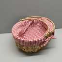 Large Picnic Basket with Handles, Handwoven Water Hyacinth with Removable and Washable Lining, Oval Basket for Camping, Outdoor, Gift, Home Decor, Red