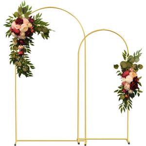 Gold Metal Wedding Arch Backdrop Stands Set of 2 (7.2FT & 6FT), Metal Square Balloon Arch Frame for Birthday Party, Ceremony, Baby Shower