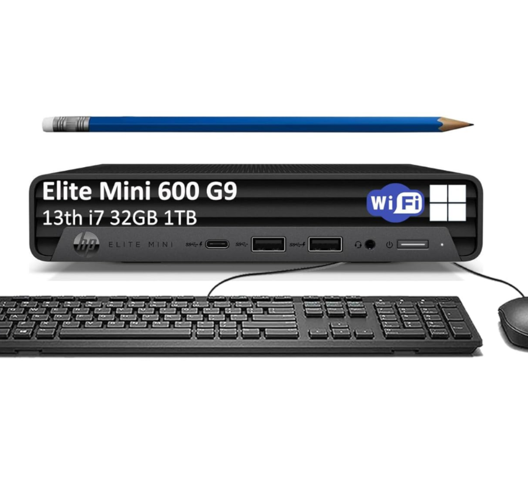 HP Elite 600 G9 Mini PC (Intel 16-Core i7-13700T, 32GB DDR5 RAM, 1TB PCle SSD) MFF Business Desktop Computer, Type-C, IST Keyboard, Mouse, DisplayPort, WiFi 6E, Ethernet, BT, Win 11 Pro, Black HP Elite 600 G9 Mini PC (Intel 16-Core i7-13700T, 32GB DDR5 RAM, 1TB PCle SSD) MFF Business Desktop Computer, Type-C, IST Keyboard, Mouse, DisplayPort, WiFi 6E, Ethernet, BT, Win 11 Pro, Black