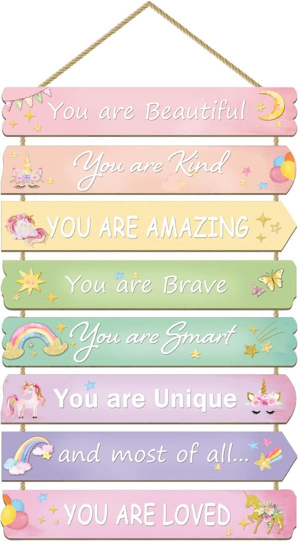 Unicorn Rainbow Room Decor for Girls - Inspirational Wall Art, Toddler Room Wood Sign, Nursery Decor
