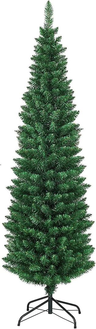 6 ft. PVC Unlit Artificial Slim Pencil Christmas Tree with Stand Home Holiday Decor Green