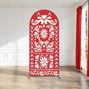 6ft Red Mexican Fiesta Arch Cover Baby Shower Backdrop,2-Sided Round Top Chiara Backdrop Arch Covers for Mexican Wedding Birthday Bridal Shower Party Decoration