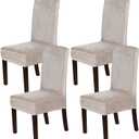 H.VERSAILTEX Velvet Dining Chair Covers Stretch Chair Covers for Dining Room Set of 4 Parson Chair Slipcovers Chair Protectors Covers Dining, Soft Thick Solid Velvet Fabric Washable, Oatmeal