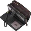 GAEKEAO Leather Credit Card Holder Wallet for Women RFID Blocking Large Capacity Bifold Zipper Card Case Organizer with Wristlet 45 Slots (Black)