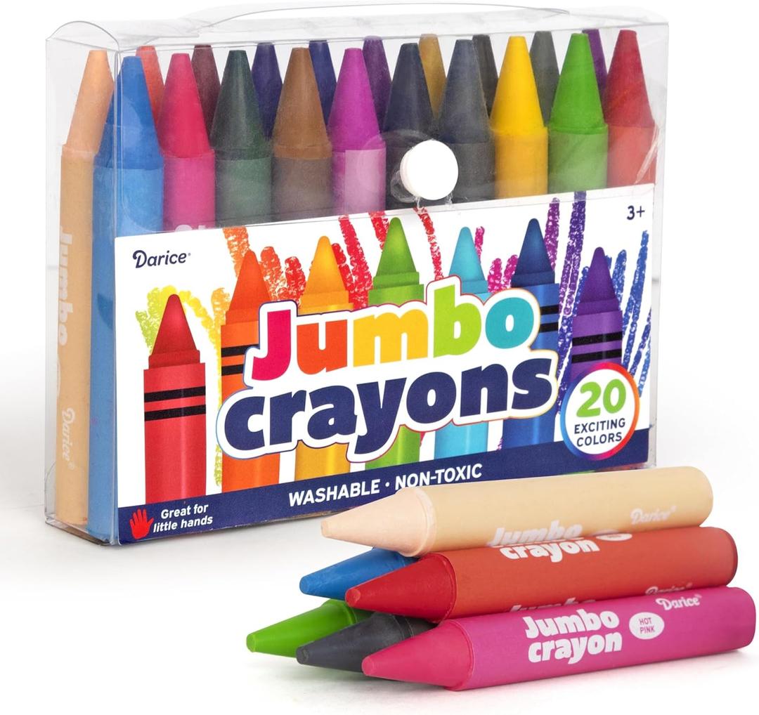 Darice Jumbo Crayons for Toddlers, 20 Colors Large Crayons for Kids, Washable, Non-Toxic Giant Crayon for Kid and Toddler Coloring Classroom Back to School Supplies (Classic)