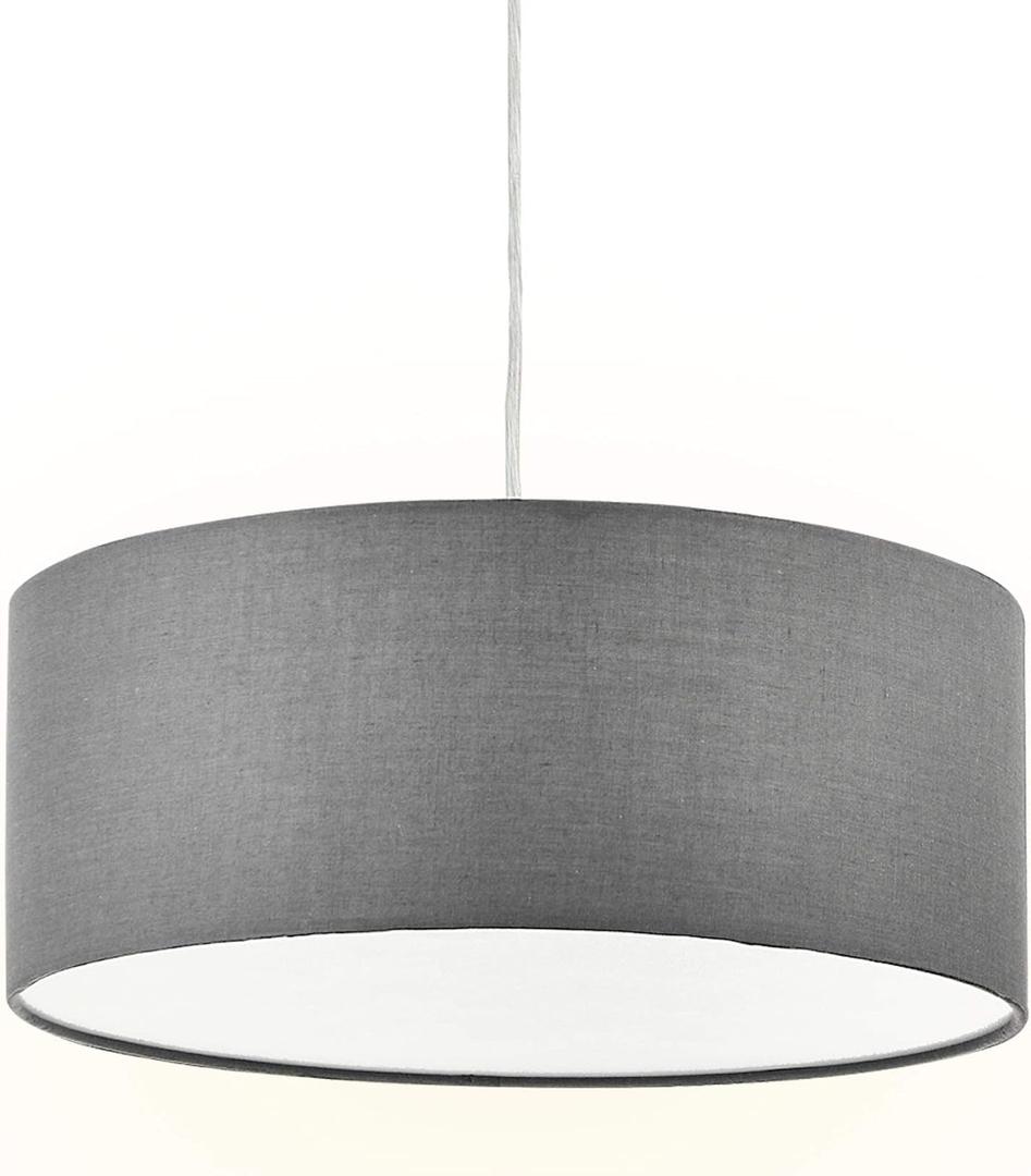 Modern Fabric Pendant Light, 15" Classic 3-Light Drum Ceiling Chandelier, Grey Drum Shade, Round Frosted Acrylic Diffuser, Lamps for Living Room (Gray)