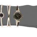 Anne Klein Women's Premium Crystal Accented Watch and Bangle Set (Gold/Black)
