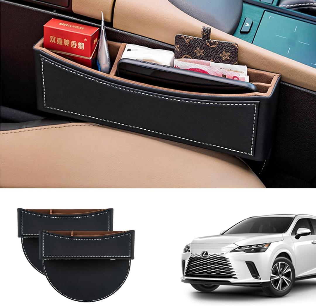 Dragon Art 2 Pack Car Seat Gap Filler Organizer, Leather, Black, Multifunctional Automotive Trays and Bags, Luxury Finish, 2 Pounds
