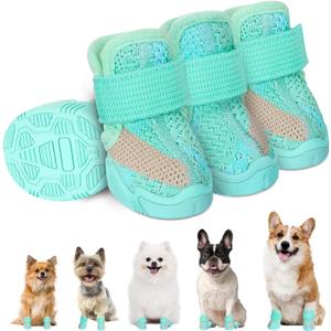 SlowTon Dog Shoes for Small Size Dogs - Soft Rubber Sole Dog Boots & Paw Protector for Summer Hot Pavement Winter Snow Rain, Breathable Dog Booties for Outdoor Walking Indoor Hardwood Floor (Teal, 4) (#4 (Width 1.69 inch) for 16.5-22.0 lbs)