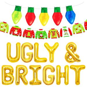 LaVenty Ugly & Bright Balloons Ugly & Bright Sign Ugly Sweater Party Decoration Ugly Sweater Party Banner Christmas Ugly Sweater Party Decoration