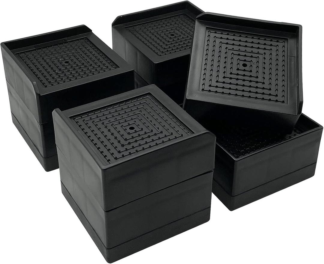 Bed Risers, Furniture Risers 3 inch, Heavy Duty Raise Blocks for Bed Couch Desk Sofa Table, Adjustable Lifters Support up to 1300 Lbs (Black, 4 Pack Set)