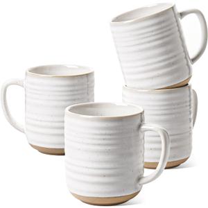 LE TAUCI Coffee Mugs 12 oz, Ceramic Coffee Cups for Latte, Hot Tea, Cappuccino, Mocha, Cocoa, Housewarming Wedding Present Mug Set - Set of 4, Arctic White (Full 12 oz (Normal 11 oz))