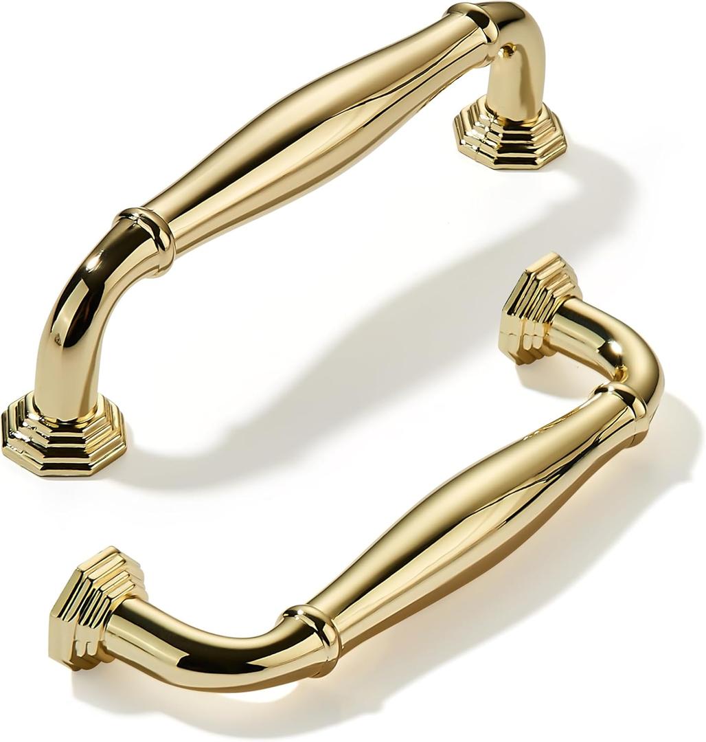 Khtumeware 10 Pack 3 Inch(76mm) Polished Brass Cabinet Pulls Unlacquered Gold Cabinet Handle Heavy Duty Solid Cabinet Hardware for Cupboard Drawer Pulls Dresser Handle