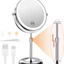 Benbilry Lighted Makeup Mirror with Magnification 10X & 3 Color Lights, Adjustable Brightness & Height, 7 Inch 360 Swivel Rechargeable LED Magnifying Make Up Vanity Mirror with Lighting (Silver)