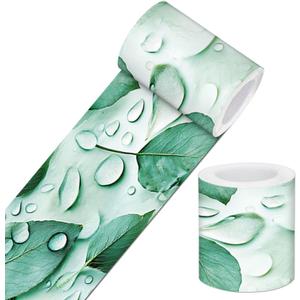 IVN Wallpaper Border Peel and Stick Wall Green Leaf Water Drop Decorative Wall Trim Self Adhesive Border for Walls Mirror Frame Accent Strip for Bedroom Kitchen LivingRoom 4x196 Inch