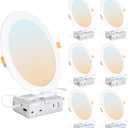 DLLT LED Recessed Ceiling Light: 6 Pack 8 Inch Slim Recessed Lighting for Kitchen - 5CCT Dimmable Canless Wafer Downlight for Living Room - 1800LM Brightness 18W LED Can Lights for Bedroom ETL FCC