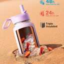 Coolflask Water Bottle 40 oz Insulated with Straw, Stainless Steel Metal 3 Lids Water Flask for Sports or Office, Keep Cold 48H Hot 24H, Pink
