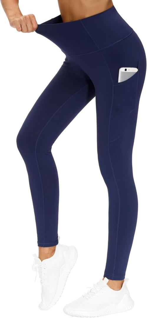 THE GYM PEOPLE Thick High Waist Yoga Pants with Pockets, Tummy Control Workout Running Yoga Leggings for Women (Medium, Blue)
