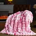 PLUUSHUU Faux Fur Throw Blanket for Couch, Fluffy Fuzzy Plush Bubble Blanket, Soft Warm Cozy Shaggy Rabbit Blanket, Luxury Decorative Gifts for Sofa Bedroom Living Room, 60x50inch (Tie-Dye-Pink)