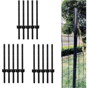 15 Pack Metal Fence Post Black Splicing, 3FT Heavy Duty Garden Fence Post for Wire Fence, Fence Posts No Dig U Post for Lawn, Garden, Farm