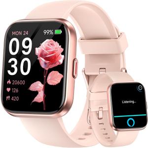 Fitpolo Smart Watches for Women Android iPhone, 1.8'' Women Smartwatch with Alexa Built-in, Bluetooth Calls, IP68 Waterproof, 7 Days Battery, Heart Rate/Sleep/SpO2 Monitor, 110 Sports Mode (Rose Pink)