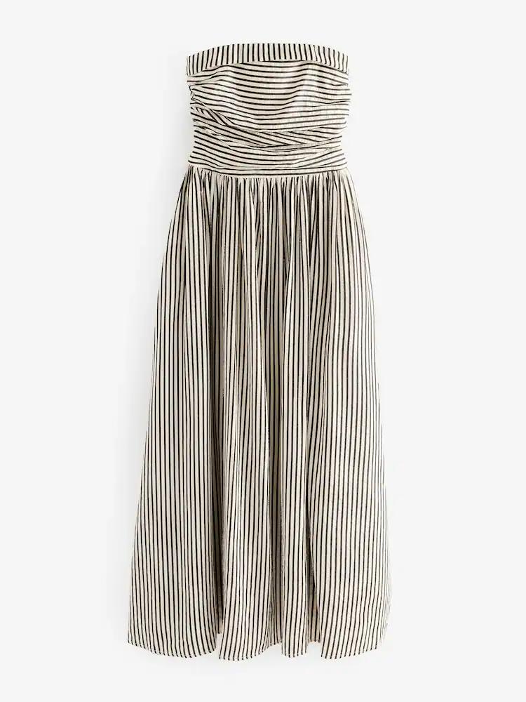 Black/White Stripe Seersucker Bandeau Midi Summer Dress
 S