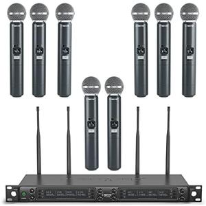 Phenyx Pro Wireless Microphone System, 8-Channel Wireless Mic, w/ 8 Handheld Dynamic Microphones, Auto Scan,8x40 UHF Frequencies, 328ft Range, Mics for Singing,Church, Karaoke(PTU-6000-8H)