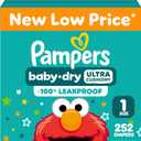Pampers Baby Dry Ultra Cushiony Diapers, Size 1 (8-14 lbs), 252 Count, Up to 100% Leakproof 