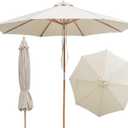 9FT/10FT Bamboo Patio Umbrella, Large Outdoor Umbrella with UPF 50+ Sun Protection, Rope Pulley Lift & Push-Button Tilt, 8-Rib Ventilated Canopy for Garden, Deck, Backyard & Outdoor Dining
