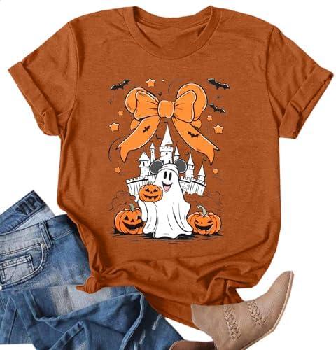Halloween Shirt Woman Magical Halloween Shirts Boo Pumpkin T-Shirt Casual Vacation Party Short Sleeve Tops XL