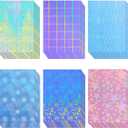 Clabby 36 Sheets Holographic Sticker Paper A4 Vinyl Holographic Laminate Sheets Self Adhesive Waterproof Transparent Film, 11.7 x 8.3 inches(Line,Lattice,Firework,Gear,Flower,Pentagram)