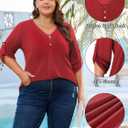 Siddhe Womens Plus Size Tops Button 3/4 Sleeve V Neck Blouses Dressy Casual Tunic Tops for Curvy Women Loose Fit XL-5XL (Red)