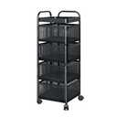 TAGEPOR Rotating Kitchen Storage Rack, 4 Tier Rolling Cart with Fruit and Vegetable Basket, Black Storage Organization Dolly Cart with Wheels for Bathroom, Kitchen and Bedroom