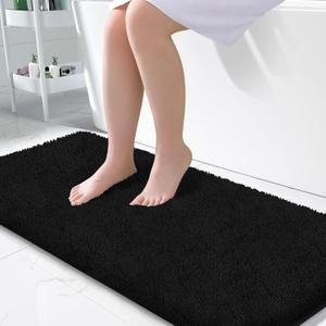 Black Bathroom Rugs 59.1"x23.6", Extra Soft Absorbent Thick Shaggy Bath Rugs, Non Slip Quick Dry Bath Mat, Machine Washable Bath Rugs for Bathroom, Microfiber Rugs for Shower Bathtubs