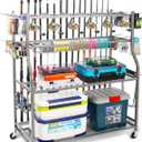 PeBro Fishing Pole Holders, Fishing Rod Holders for Garage, Fishing Rod Holder for Fishing Rod Tackle Box Reel Storage, All-In-One Fishing Rod Rack with Hooks and Wheels