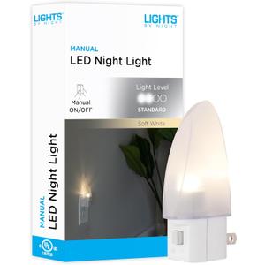 Lights by Night LED Night Light, Plug-in, Manual on/off , Warm White, UL-Certified, Energy Efficient, Ideal Nightlight for Bedroom, Bathroom, Nursery, Hallway, Kitchen, 11140 (Clear Shade)