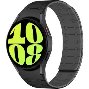 Amizee No Gap Bands Compatible with Samsung Galaxy Watch 7 6 5 4 FE Band 40mm 44mm/Watch 6 Classic 43mm 47mm/Watch 5 Pro 45mm/Watch 4 Classic, 20mm Magnetic Silicone Strap for Women Men, Black/Gray