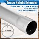 Hicarer 2 Pack 2-3/8" Od Fence Height Extender 24" Metal Fence Post Extender Chain Link Fence Extension Galvanized Fence Post, Includes Dome Caps Grip Ties and Screws