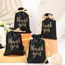 Sieral 50 Pcs Thank You Satin Gift Bags with Drawstring Jewelry Candy Pouches for Mother's Day Wedding Baby Shower Bridal Shower Birthday Party Thank You Bag for Gift Wrap(Black, Gold,4 x 6 Inch)