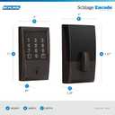 Schlage Encode Smart Wi-Fi Deadbolt Lock with Touchscreen Keypad, Keyless Front Door Entry, App Control, Alexa, Google Home and Airbnb Compatible, Aged Bronze, BE489WB CEN 716