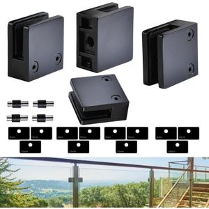 Glass Clamp4PCS Adjustable Glass Shelf Bracket, 1/3 "-1/2 " 304 Stainless Steel Glass Clamps, Glass Clamp Bracket is Suitable for Railing, Stairs, Glass Wall, All Kinds of Glass (Black-4pcs)
